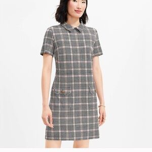 LOFT Plaid Ponte Button Pocket Dress